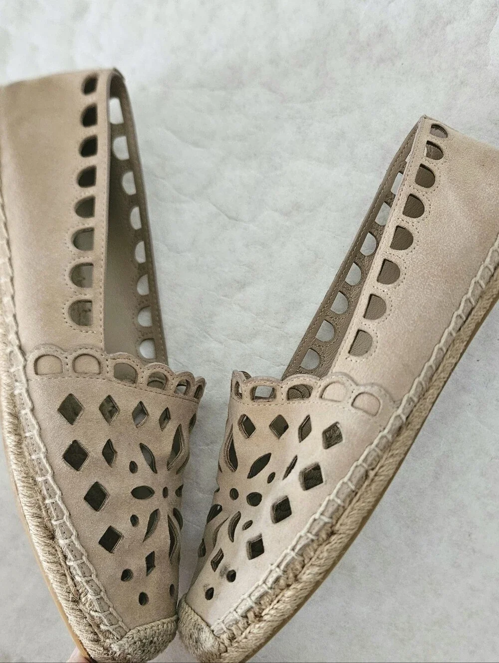 Tory Burch Tan May Laser Cut Leather Espadrilles